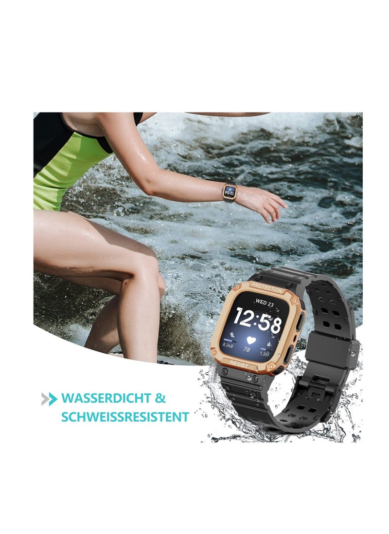 أحزمة رياضية متينة من مادة TPU لساعة Fitbit Versa 2/3/4 - سوار معصم قابل للتعديل مع مصد واقٍ للرجال والنساء