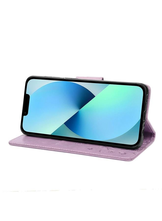 اس-توب جراب هاتف iPhone 14 Plus بنمط زهرة الفراشة من الجلد القابل للطي - Image 5