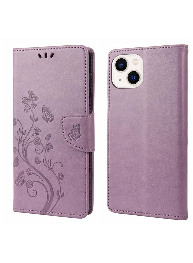 اس-توب جراب هاتف iPhone 14 Plus بنمط زهرة الفراشة من الجلد القابل للطي - Image 1