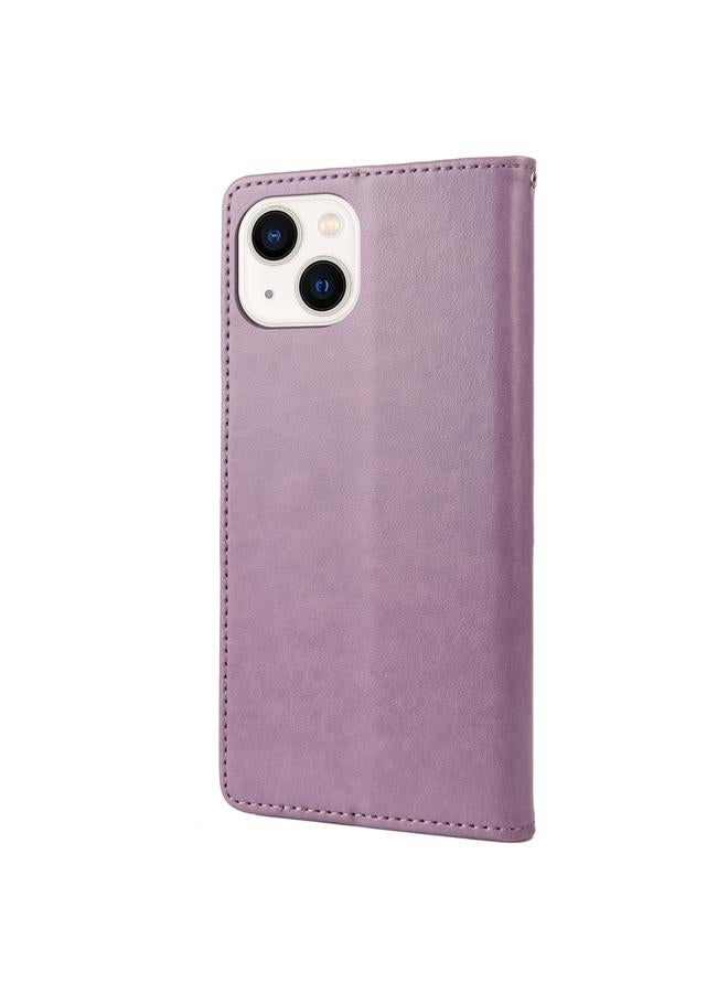 اس-توب جراب هاتف iPhone 14 Plus بنمط زهرة الفراشة من الجلد القابل للطي - Image 3