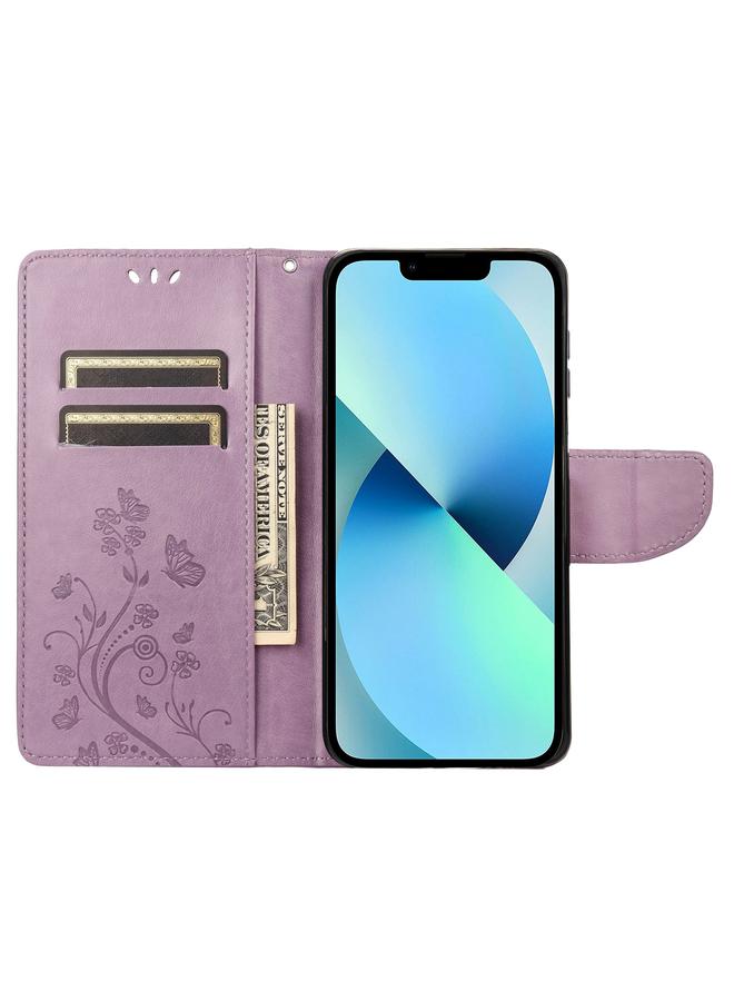 اس-توب جراب هاتف iPhone 14 Plus بنمط زهرة الفراشة من الجلد القابل للطي - Image 4