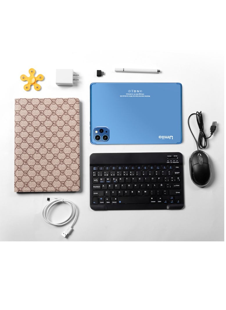 Umiio - Smart Tablet PC 10.1-inch HD Screen 8GB RAM 256GB ROM Front and Rear Camera WiFi and Dual SIM 5G Network Android Tab with Leather Cover Keyboard and Mouse - Image 1