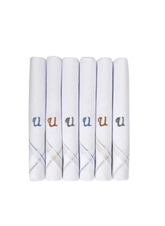 Caruso Italy Caruso Italy Men's Initial Monogram (A-Z) Embroidery 100% Pure Cotton Handkerchief White Base With Colored Border - Pack Of 6  - Image 1
