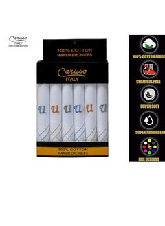Caruso Italy Caruso Italy Men's Initial Monogram (A-Z) Embroidery 100% Pure Cotton Handkerchief White Base With Colored Border - Pack Of 6  - Image 3