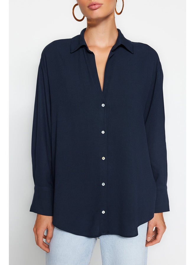 Navy Blue Oversize/Wide Fit Woven Shirt TWOAW24GO00207