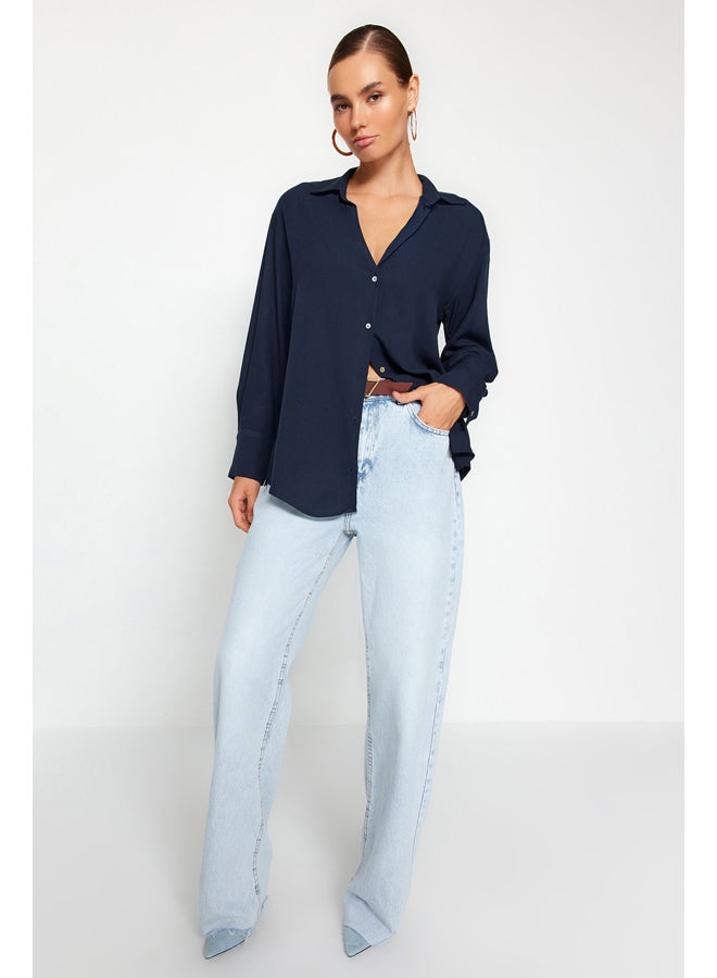 Navy Blue Oversize/Wide Fit Woven Shirt TWOAW24GO00207