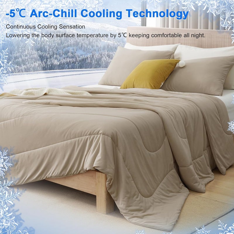 PHF 3 Piece Cooling Comforter and Pillow Cases Set in King Size, Breathable & Lightweight Summer Bedding , Includes 1 x 230cm x 275 cm Comforter and 2 x 50cm x 90 cm Pillowcases, Simple Taupe - Image 2