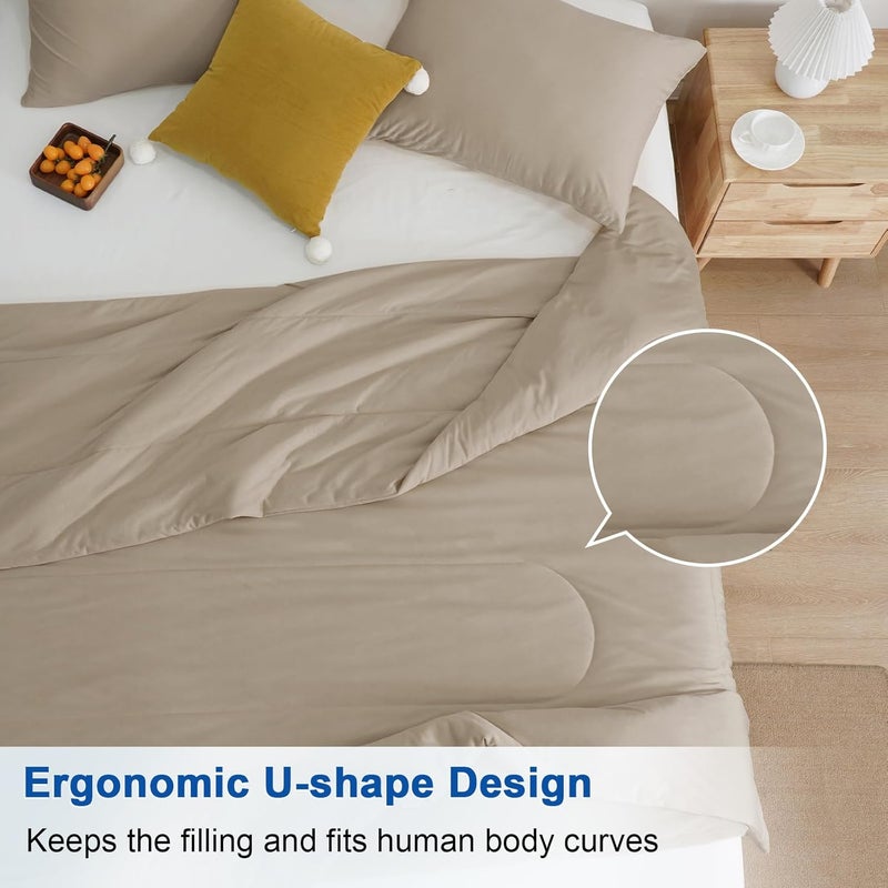 PHF 3 Piece Cooling Comforter and Pillow Cases Set in King Size, Breathable & Lightweight Summer Bedding , Includes 1 x 230cm x 275 cm Comforter and 2 x 50cm x 90 cm Pillowcases, Simple Taupe - Image 5