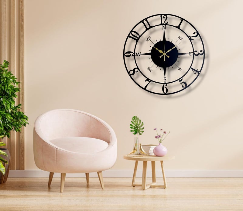 Arabs Stylish Metal Wall Clock for Home and Hall Living Room Bedroom Office Antique Big Size Modern Wall Watch for Home Decor Style 1 50 cmMatte BlackAnalog - Image 5