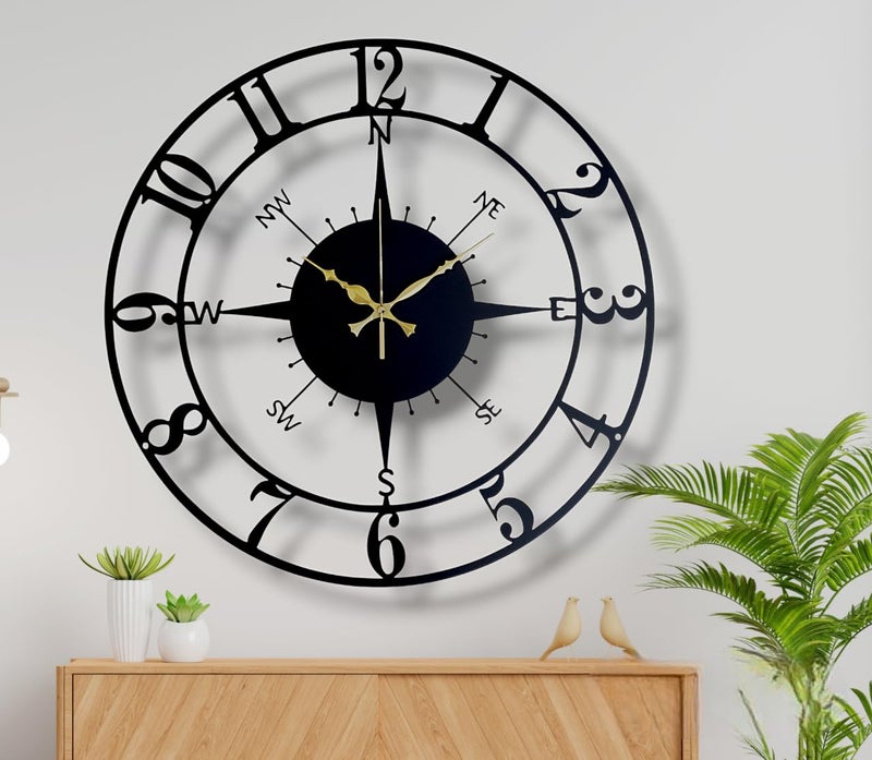 Arabs Stylish Metal Wall Clock for Home and Hall Living Room Bedroom Office Antique Big Size Modern Wall Watch for Home Decor Style 1 50 cmMatte BlackAnalog - Image 1