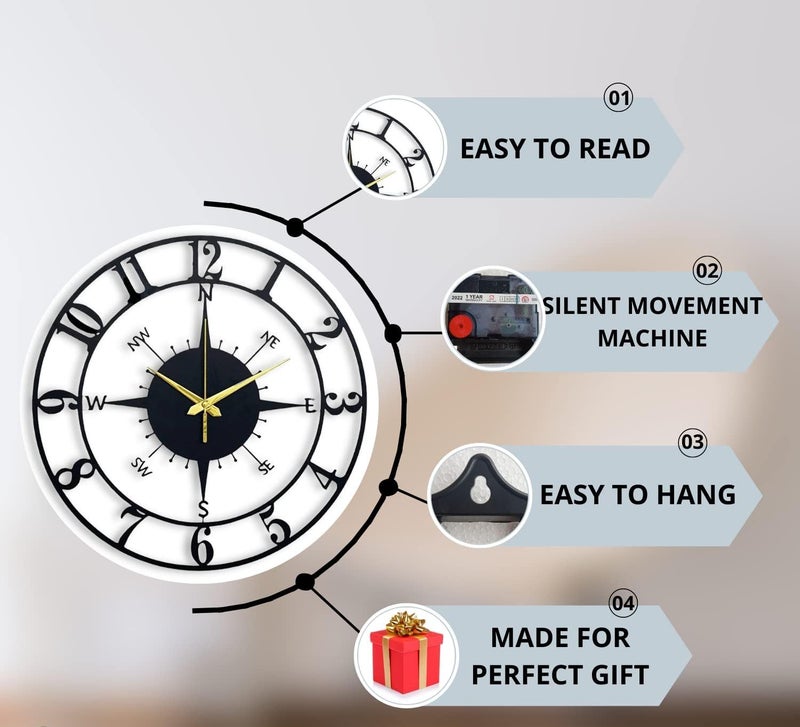 Arabs Stylish Metal Wall Clock for Home and Hall Living Room Bedroom Office Antique Big Size Modern Wall Watch for Home Decor Style 1 50 cmMatte BlackAnalog - Image 4