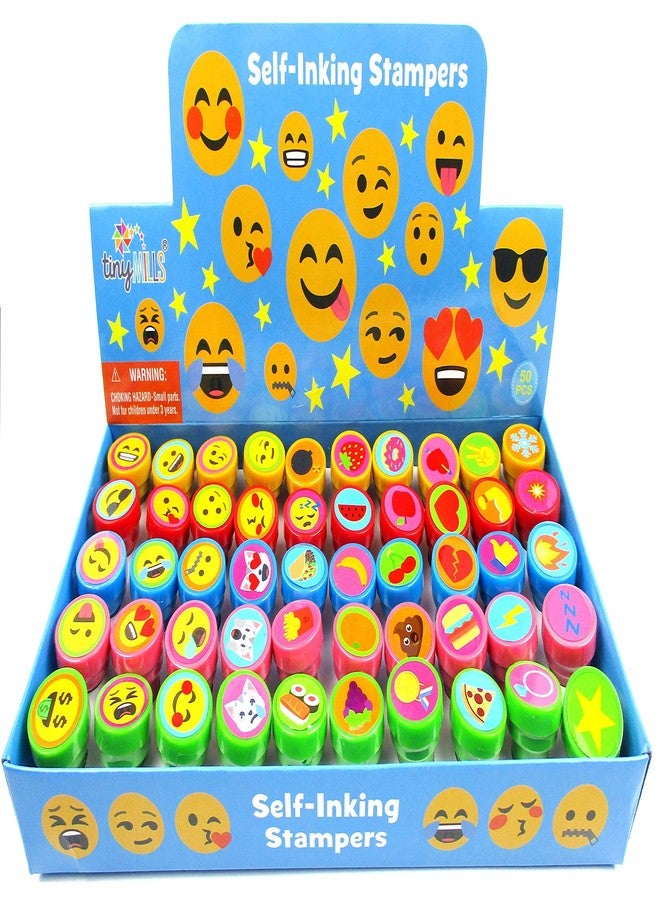 TINYMILLS Tiny Mills 50 Pcs Emoji Assorted Stamps for Kids Self-Ink Stamps (50 Different Designs) for Emoji Birthday Party Favors,Goodie Bag Pinata Fillers, Game Prizes, Classroom Rewards, Teacher Stamps - Image 1