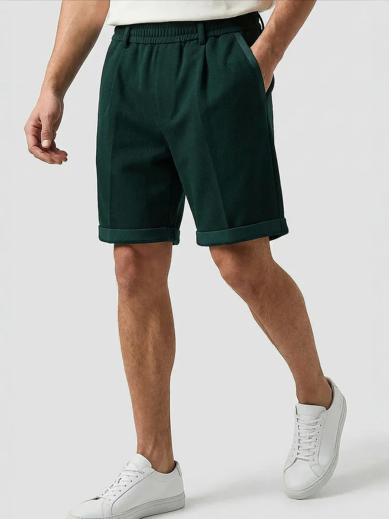 Tommylife Forest Green TOMMY Men's Mid Waist Wide Leg Shorts for Men | Best Price UAE