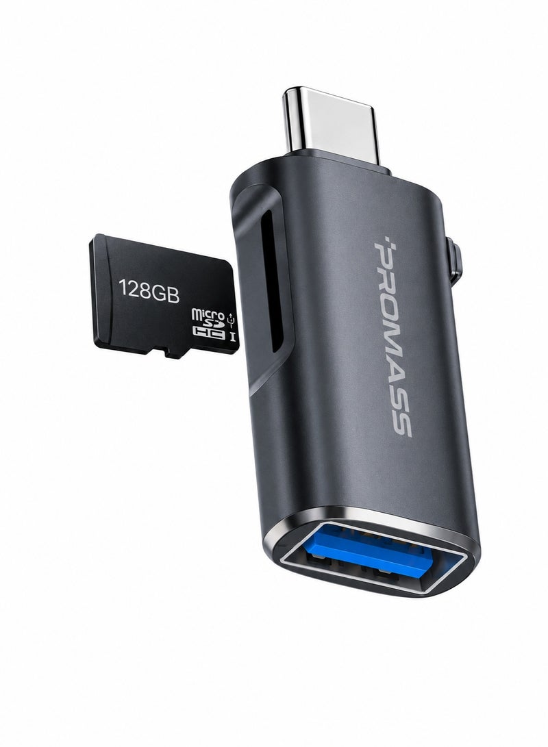 PROMASS PM-21364, USB-C Card Reader, Dual-Slot USB 3.0 Adapter for SD and Micro TF Cards, Type-C OTG Memory Card Reader Adapter compatible with iPhone 15/16/17, iPad Pro, MacBook, and Samsung Galaxy S24/S25/S26; features USB 3.0 support with speeds up to 5Gbps for easy data transfer and broad device compatibility. - Image 1