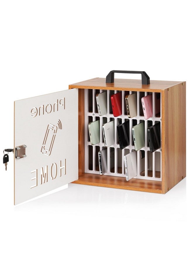 Lzttyee Cell Phone Holder Classroom 33 Slots Wooden Cell Phone Storage Cabinet Pocket Chart with Handle and Security Lock for Classroom Office (33 Grid Cabinet Cherry) - Image 1