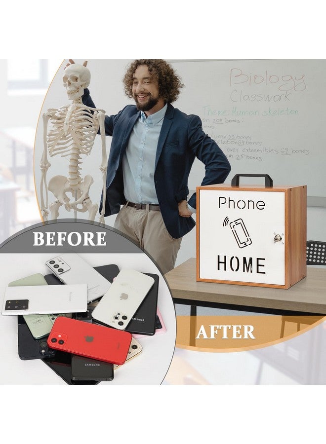 Lzttyee Cell Phone Holder Classroom 33 Slots Wooden Cell Phone Storage Cabinet Pocket Chart with Handle and Security Lock for Classroom Office (33 Grid Cabinet Cherry) - Image 4