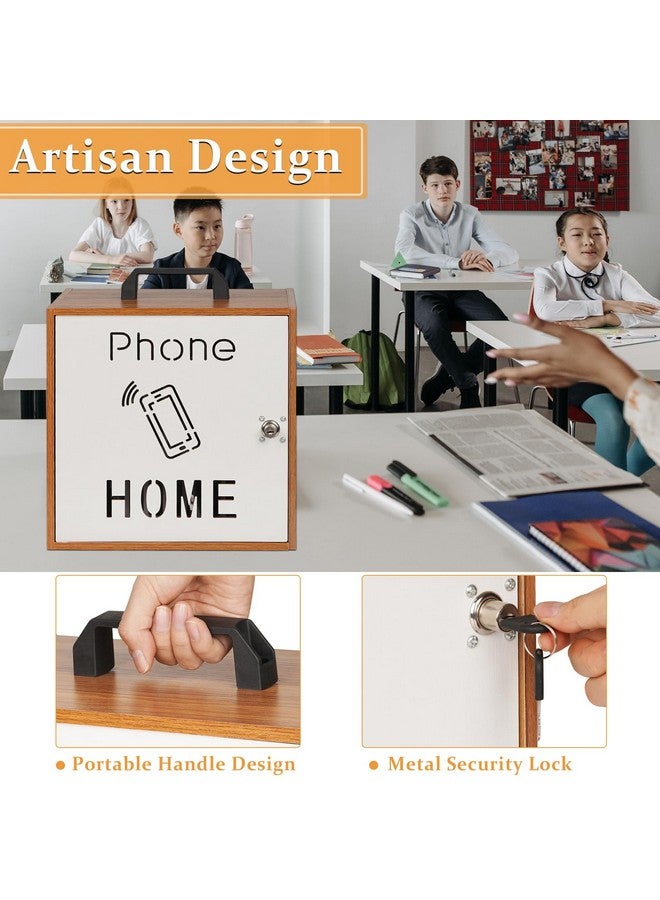 Lzttyee Cell Phone Holder Classroom 33 Slots Wooden Cell Phone Storage Cabinet Pocket Chart with Handle and Security Lock for Classroom Office (33 Grid Cabinet Cherry) - Image 3