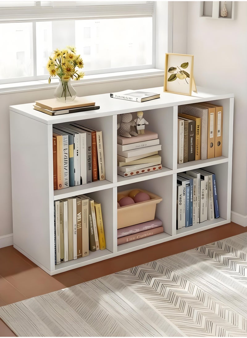 XiuWoo 6 Cube Wooden Bookcase, 2 Tier Bookshelf Storage Organizer for Living Room, Office and Bedroom - Image 1