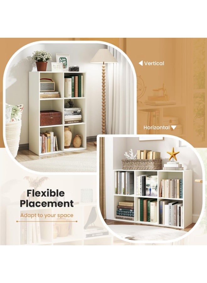 XiuWoo 6 Cube Wooden Bookcase, 2 Tier Bookshelf Storage Organizer for Living Room, Office and Bedroom - Image 3