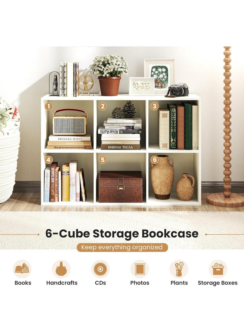 XiuWoo 6 Cube Wooden Bookcase, 2 Tier Bookshelf Storage Organizer for Living Room, Office and Bedroom - Image 5