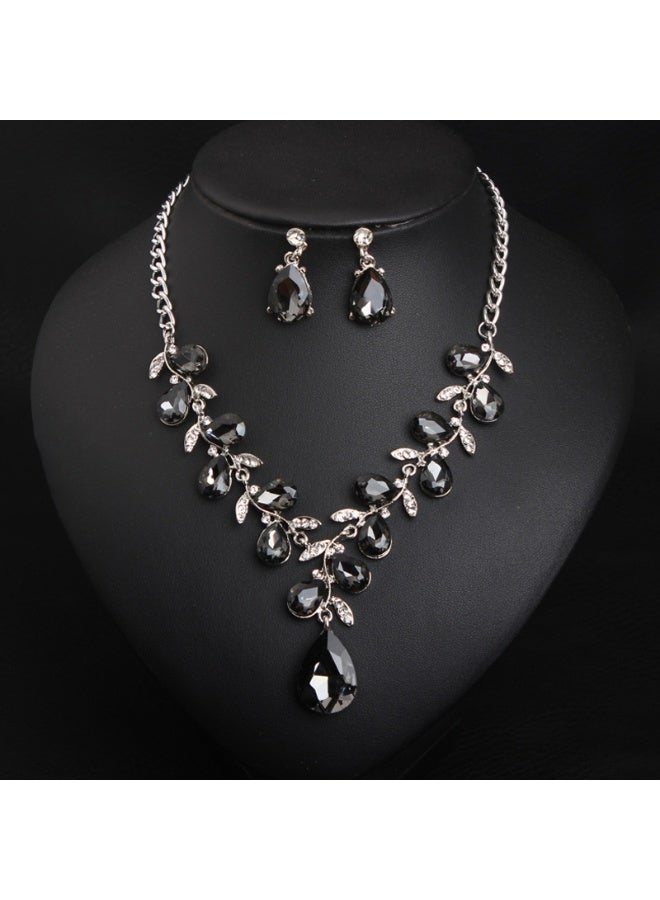 NIBEMINENT Crystal Gem Leaf Necklace and Earring Set
