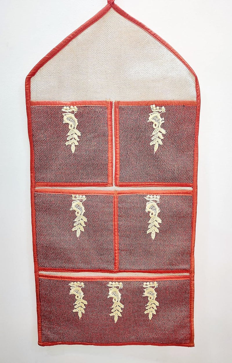 GROKI Jute & Cotton Multiuse Wall Hanging Storage 5 Pockets Organizer Letter Magazine Holder for Home Office - Orange - Image 1
