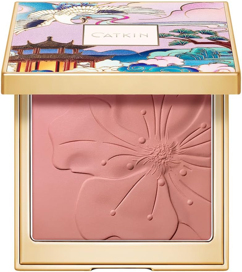 CATKIN Powder Blush Blusher Highlighter Make Up for Cheeks Highly Pigmented and Buildable Nude Coral Pink Shimmering Blush Creates a Lightweight Natural Finish 10g