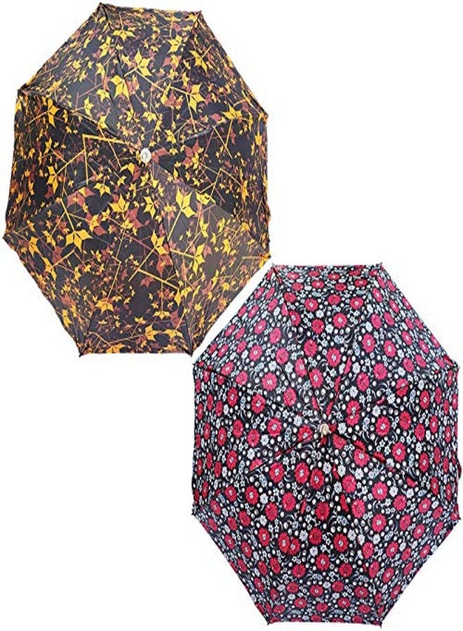 RAINPOPSON 2 Fold Printed Big Size Chatri Umbrella for Women & Men UV Protection Umbrella Combo for Summer & Rainy Season (Multicolour) - Set of 2 - Image 1