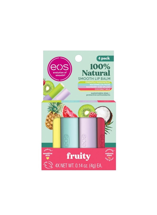 EOS بلسم شفاه طبيعي 100% من إيوس - حليب جوز الهند، فاكهة الأناناس، بطيخ فروسé و كيوي توت العليق، عناية بالشفاه طوال اليوم، 0.14 أونصة، 4 عبوات - Image 1