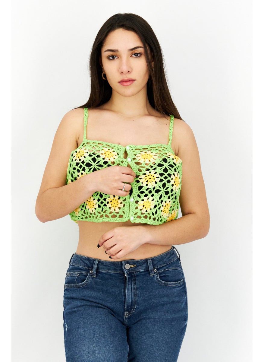 Vintage Supply - Women  U-Neckline Sleeveless Crochet Top, Lime - Image 1