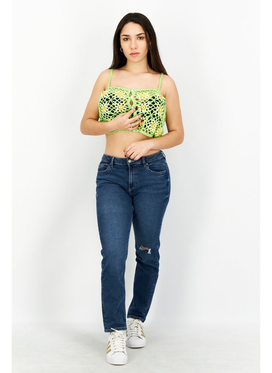Vintage Supply - Women  U-Neckline Sleeveless Crochet Top, Lime - Image 1