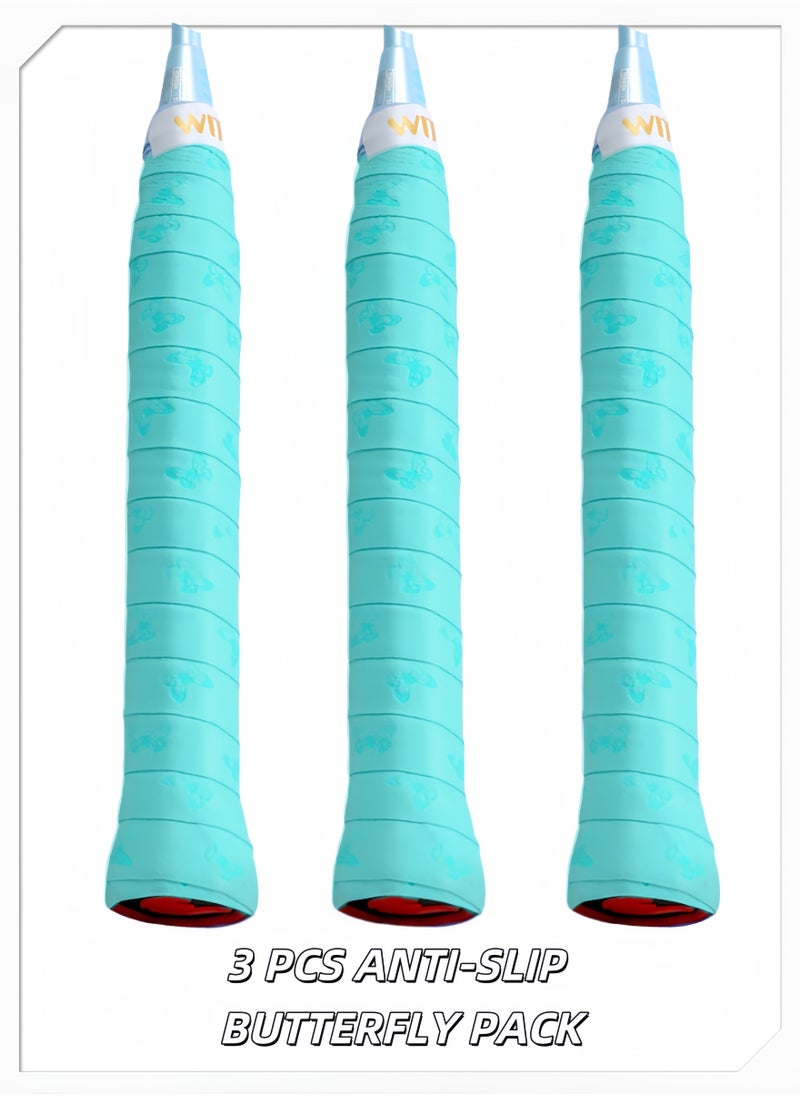Generic - 3-Pack Sticky Butterfly Pattern Anti-Slip Racket Grip Tape, Green, Super Absorbent, Breathable, and Quick-Dry Overgrip for Tennis, Badminton, and Pickleball Rackets, Professional Quality, Tennis Overgrip, Pickleball OverGrip, Racket Overgrip, Padel Tennis Racket Over Grip. - Image 1