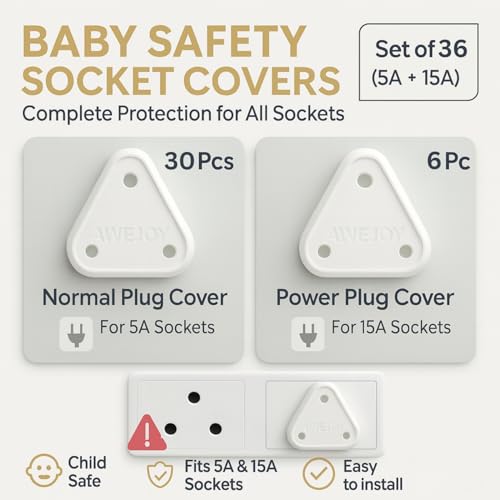 AWEJOY 36 Piece Baby Proof Socket Covers – Electric Socket Protector, Child-Safe Switch Board Dummy Plugs, Baby Safety Guards for Home (White) - Image 2