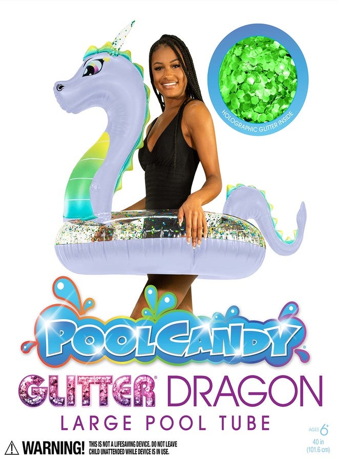 بول كاندي أنبوب PoolCandy على شكل تنين لامع بطول 40 بوصة، مثالي للشاطئ والمسبح، مملوء ببريق متعدد الألوان. حجم الأنبوب الكبير مثالي للأطفال والكبار في المسبح أو البحيرة أو الشاطئ. بريق هولوغرافي متلألئ متغير اللون - Image 4