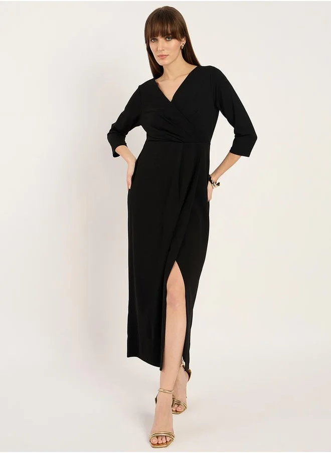 Femmella Solid V-Neck Wrap Maxi Dress by Styli