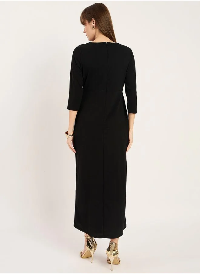Femmella Solid V-Neck Wrap Maxi Dress by Styli