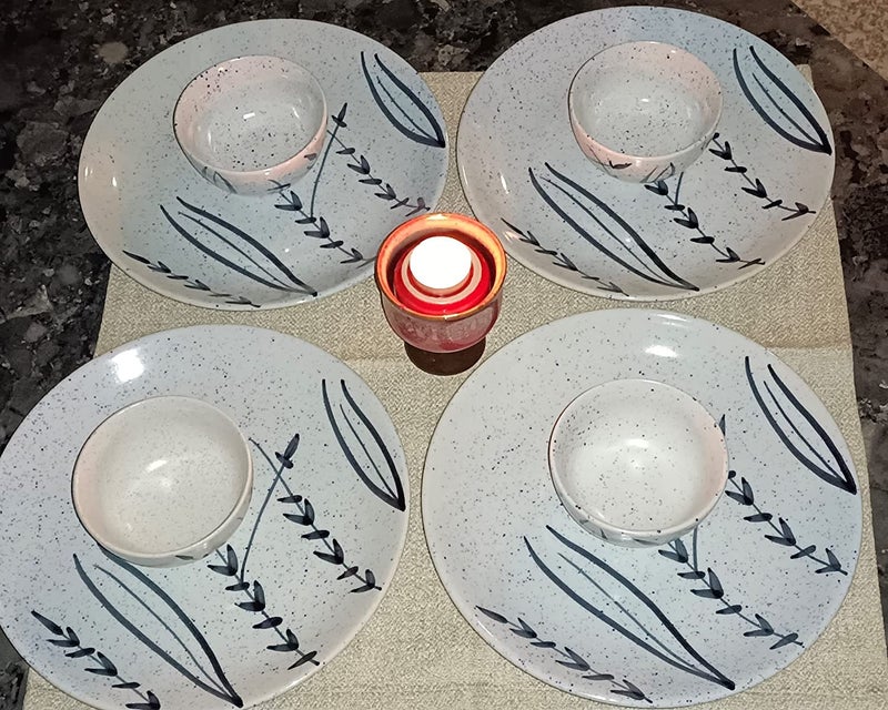 Caffeine Ceramic Handmade White Bamboo Dinner Set(Set of 8) - Image 2