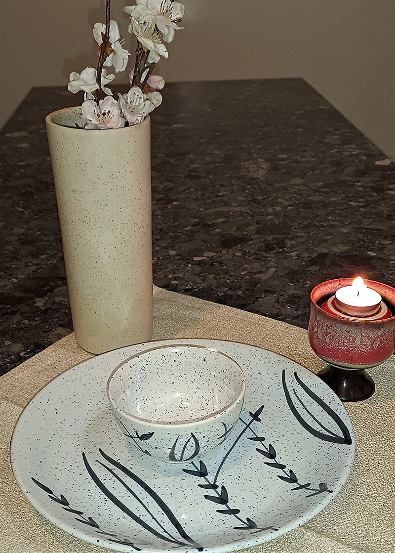 Caffeine Ceramic Handmade White Bamboo Dinner Set(Set of 8) - Image 4