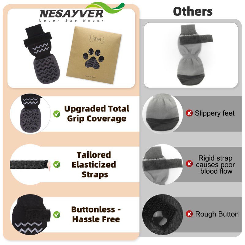 Nesayver Dog Socks Shoes to Prevent Licking Paws for Hardwood Floors, Pet Booties for Hot Pavement with Grip Traction Control, Winter Boots & Paw Protectors for Small Medium Large Senior Dogs,Black M - Image 4