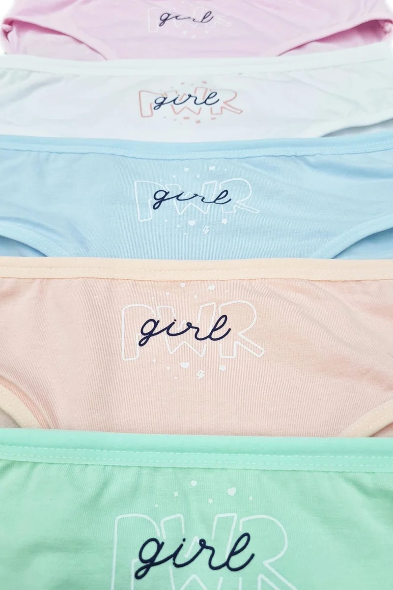 Onurel 5-Pack Pwrgirl Printed Colorful Lycra Girls Panties