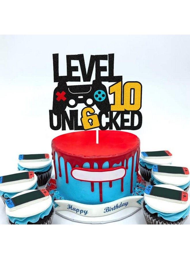 Level 10Th Unlocked Cake Topper Game Controller 10S Cake Decoration Happy 10 Birthday Cake Decor Video Play Game Movie Theme Boys Girls Men Women Teenager Bday Party Event Celebration Supplies  - Image 5