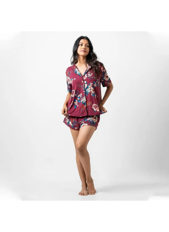 Aadaraya Aadaraya All-Over Floral Print Shirt and Elasticated Shorts Set