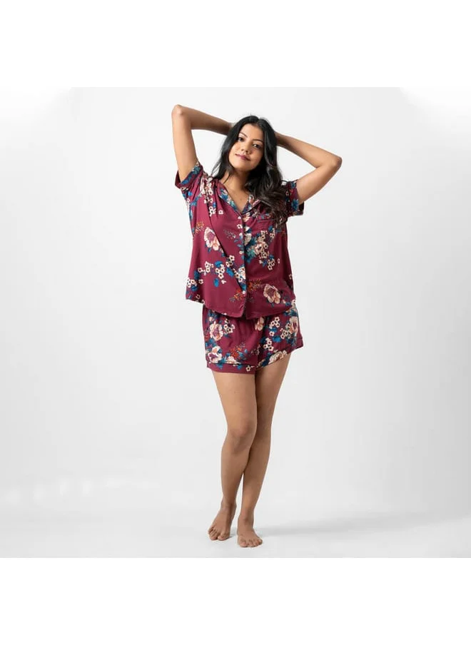 Aadaraya Aadaraya All-Over Floral Print Shirt and Elasticated Shorts Set