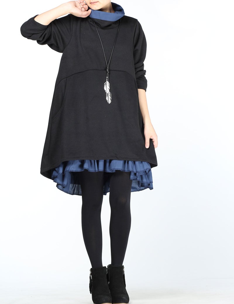 Minibee Women's Oversized Sweatshirt Dress Turtleneck Long Sleeve Tunic Tops Swing Dresses with Pockets Black L - Image 2