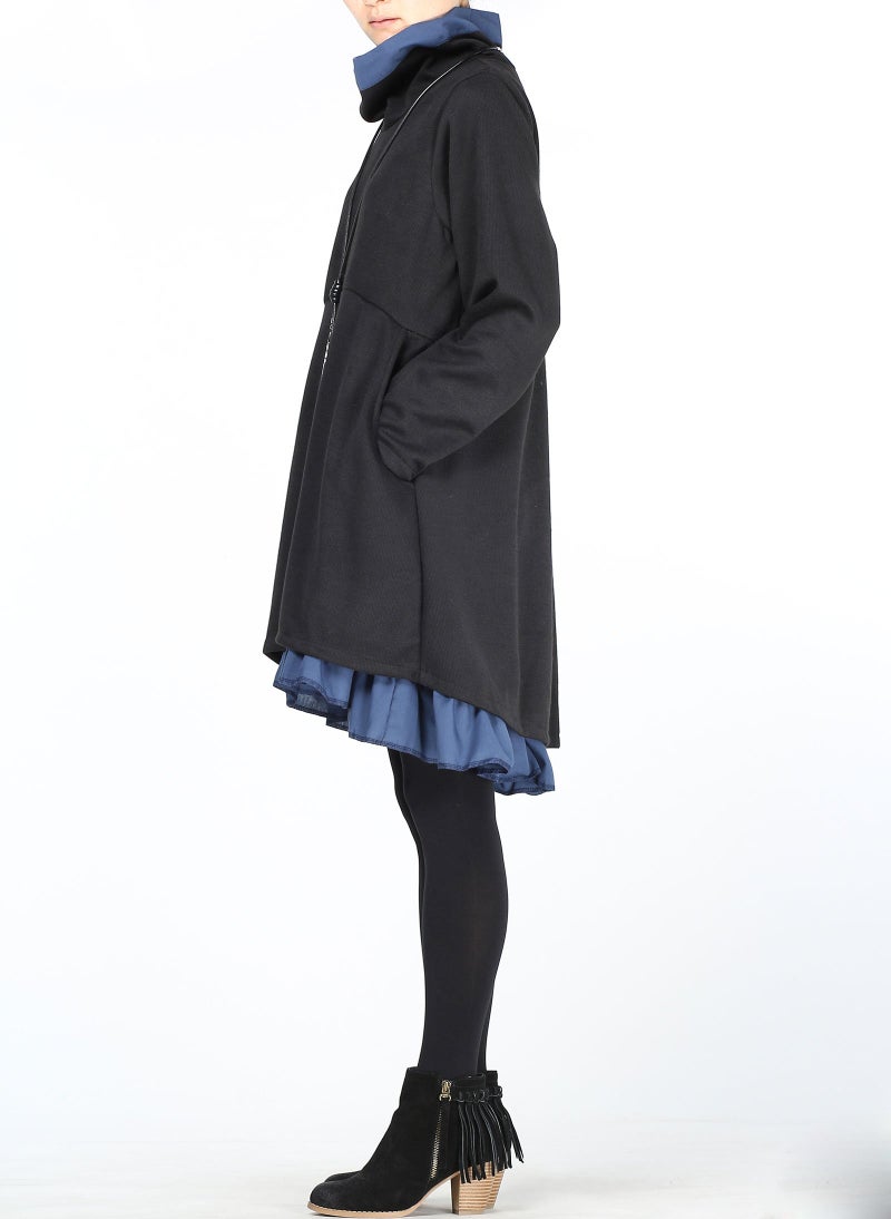 Minibee Women's Oversized Sweatshirt Dress Turtleneck Long Sleeve Tunic Tops Swing Dresses with Pockets Black L - Image 4