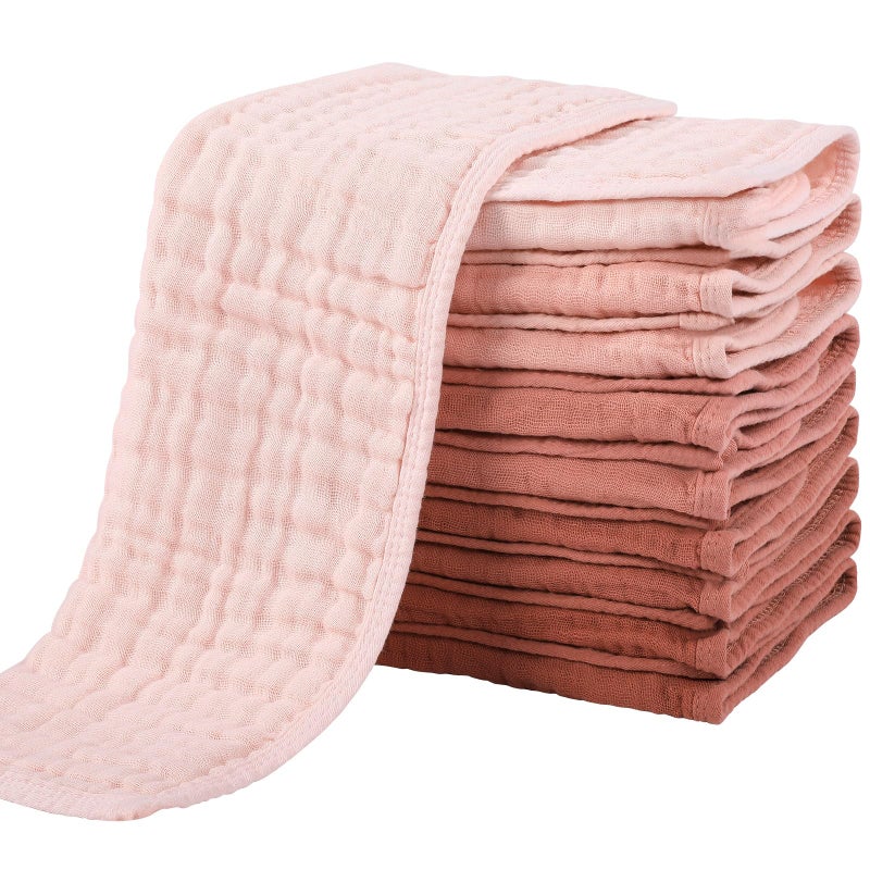 Yoofoss Muslin Burp Cloths for Baby 10 Pack 100% Cotton Baby Washcloths for Boys Girls Large 20''X10'' Super Soft and Absorbent Gradient Pink - Image 1