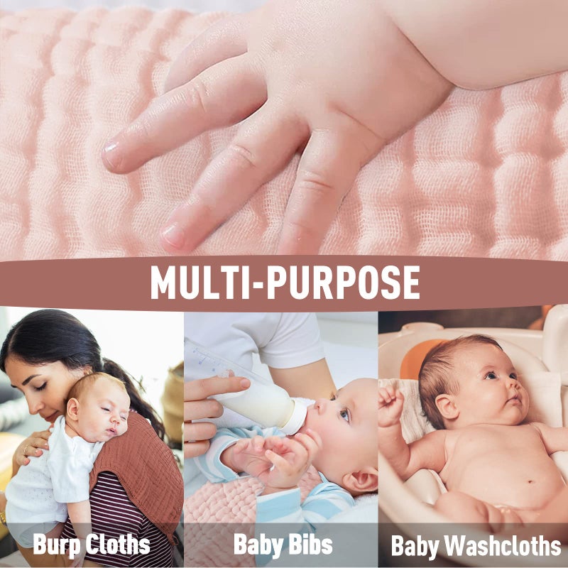 Yoofoss Muslin Burp Cloths for Baby 10 Pack 100% Cotton Baby Washcloths for Boys Girls Large 20''X10'' Super Soft and Absorbent Gradient Pink - Image 3