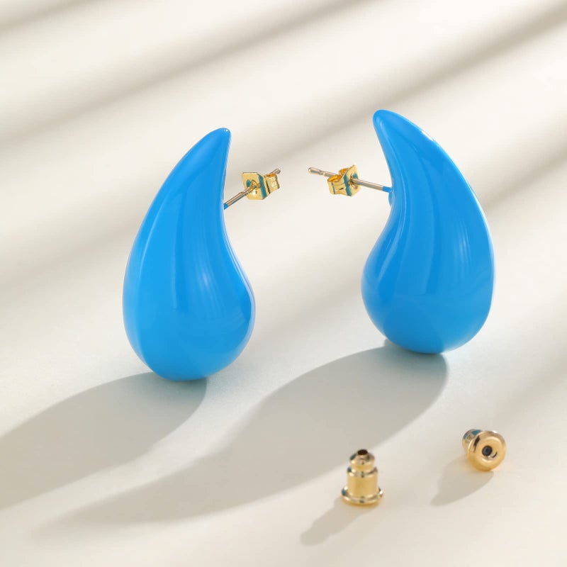 Apsvo Chunky 14K Gold Plated Hoop Earrings for Women, Lightweight Waterdrop Hollow Open Hoops, Hypoallergenic Dupes Earrings - Image 5