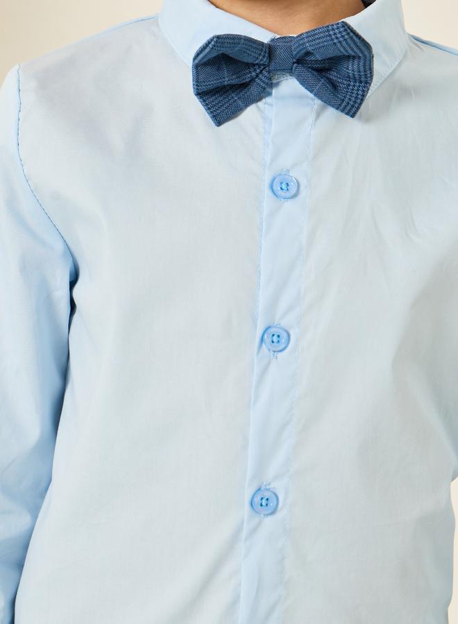 Styli Boys Blue Shirt With Waistcoat And Trousers With Bow Set - Image 4