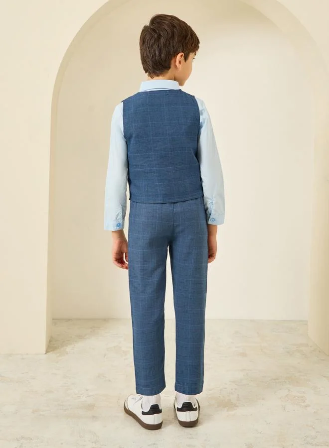 Styli  Boys Blue Shirt with Waistcoat and Trousers with Bow Set for Men | Best Price UAE